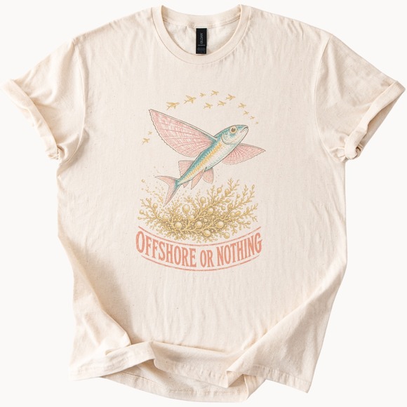 Gildan Tops - Flying Fish Offshore Adventure Graphic Tee Vintage Style Naturalist Style